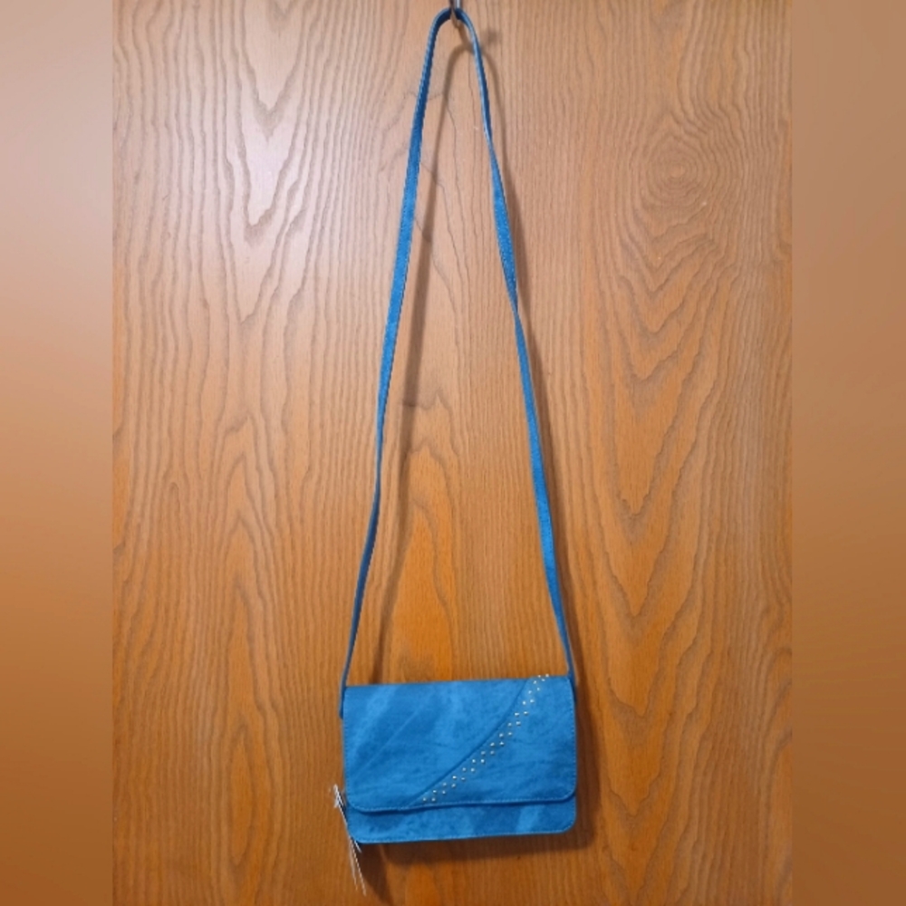 NWT Vegan Denim-style studded wallet purse